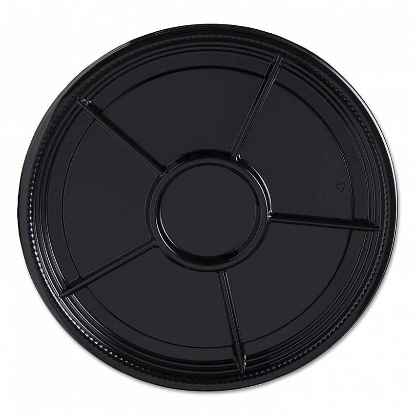 Caterline Casuals Thermoformed Platters, 6 Compartments, 12" Diameter, Black, Plastic, 25/Carton (A522BL)
