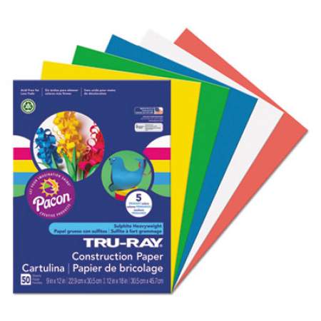 Pacon Tru-Ray Construction Paper, 76lb, 9 x 12, Assorted Primary Colors, 50/Pack (6572)