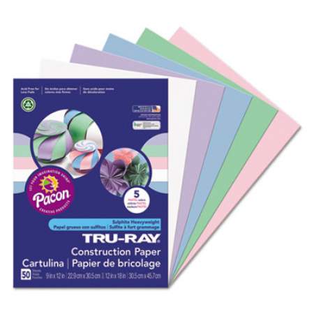 Pacon Tru-Ray Construction Paper, 76lb, 9 x 12, Assorted Pastel Colors, 50/Pack (6568)