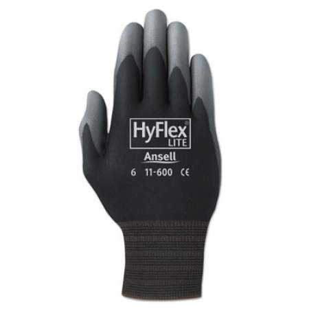AnsellPro HyFlex Lite Gloves, Black/Gray, Size 10, 12 Pairs (1160010BK)