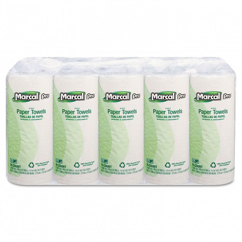 100% Premium Recycled Perforated Kitchen Roll Towels, 2-Ply, 11 x 9, White, 70/Roll, 15 Rolls/Carton (610)