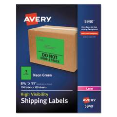 Avery High-Visibility Permanent Laser ID Labels, 8 1/2 x 11, Neon Green, 100/Box (5940)