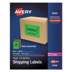 Avery High-Visibility Permanent Laser ID Labels, 5 1/2 x 8 1/2, Neon Assorted, 200/BX (5946)