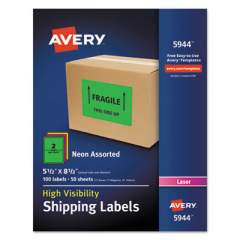 Avery High-Visibility ID Labels, Laser Printers, 5.5 x 8.5, Assorted, 2/Sheet, 50 Sheets/Box (5944)