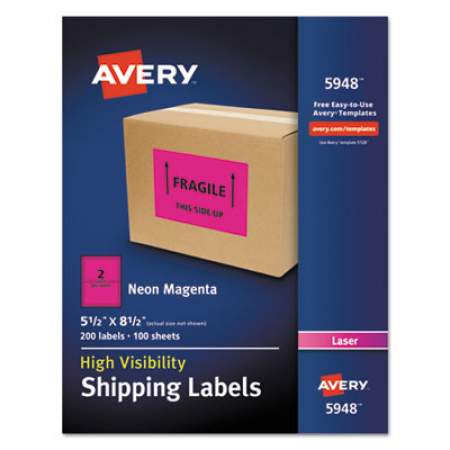 Avery High-Visibility Permanent Laser ID Labels, 5 1/2 x 8 1/2, Neon Magenta, 200/Box (5948)
