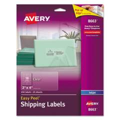 Avery Matte Clear Easy Peel Mailing Labels w/ Sure Feed Technology, Inkjet Printers, 2 x 4, Clear, 10/Sheet, 25 Sheets/Pack (8663)
