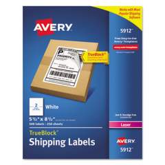 Avery Shipping Labels w/ TrueBlock Technology, Laser Printers, 5.5 x 8.5, White, 2/Sheet, 250 Sheets/Box (5912)