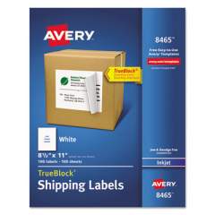 Avery Shipping Labels with TrueBlock Technology, Inkjet Printers, 8.5 x 11, White, 100/Box (8465)
