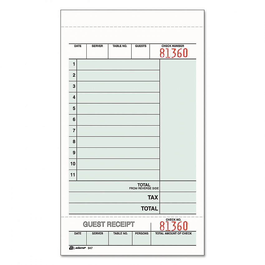 Multi-Part Guest Check Unit Sets, Two-Part Carbonless, 4.25 x 6.75, 250 Forms Total (947SWC)