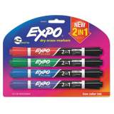 EXPO 2-in-1 Dry Erase Markers, Fine/Broad Chisel Tips, Assorted Primary Colors, 4/Pack (1944655)