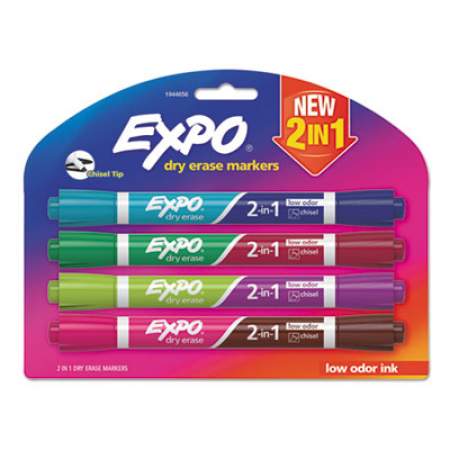 EXPO 2-in-1 Dry Erase Markers, Fine/Broad Chisel Tips, Assorted Secondary Colors, 4/Pack (1944656)