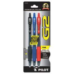 Pilot G2 Premium Gel Pen, Retractable, Fine 0.7 mm, Assorted Ink Colors, Smoke Barrel, 3/Pack (31023)