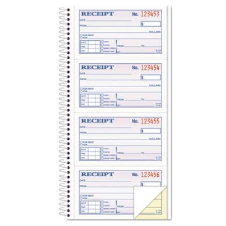 TOPS Money/Rent Receipt Spiral Book, Two-Part Carbonless, 2.75 x 4.75, 4/Page, 200 Forms (4161)