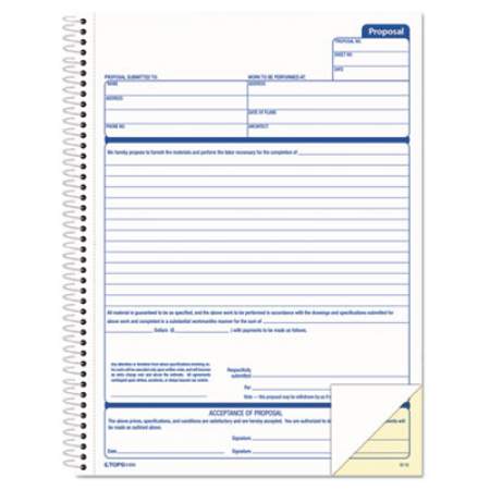 TOPS Spiralbound Proposal Form Book, Two-Part Carbonless, 8.5 x 11, 1/Page, 50 Forms (41850)