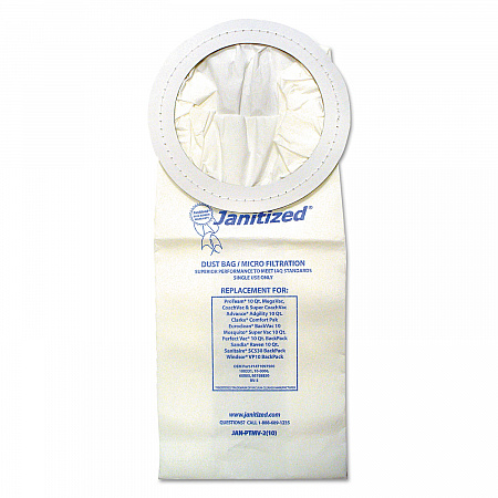 Vacuum Filters Designed to Fit Most Commercial 10 Qt. Backpack Vacs, 10/Pack (JANPTMV2PK)