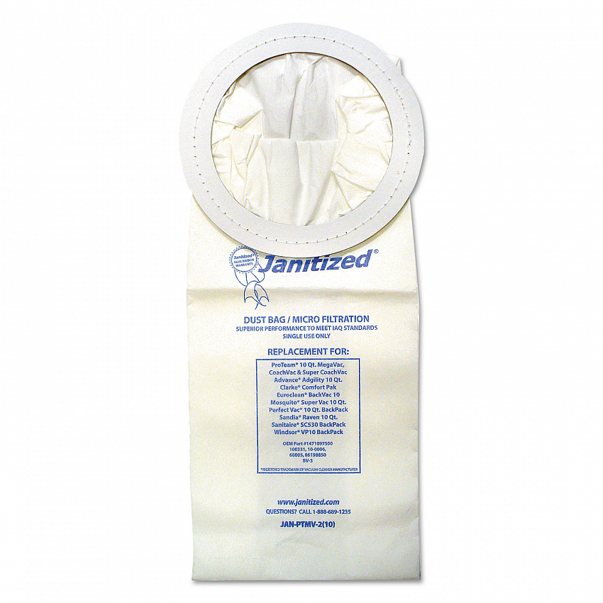 Vacuum Filters Designed to Fit Most Commercial 10 Qt. Backpack Vacs, 10/Pack (JANPTMV2PK)
