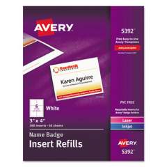Avery Name Badge Insert Refills, Horizontal/Vertical, 3 x 4, White, 300/Box (5392)