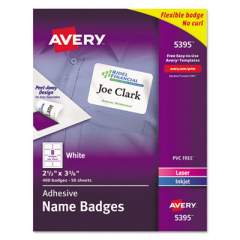 Avery Flexible Adhesive Name Badge Labels, 3.38 x 2.33, White, 400/Box (5395)