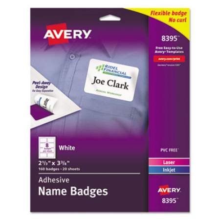 Avery Flexible Adhesive Name Badge Labels, 3.38 x 2.33, White, 160/Pack (8395)