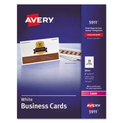 Avery Printable Microperforated Business Cards w/Sure Feed Technology, Laser, 2 x 3.5, White, 2,500 Cards, 10/Sheet, 250 Sheets/Box (5911)