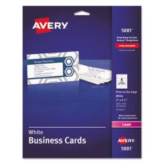 Avery Print-to-the-Edge Microperf Business Cards w/Sure Feed Technology, Color Laser, 2x3.5, White, 160 Cards, 8/Sheet,20 Sheets/PK (5881)