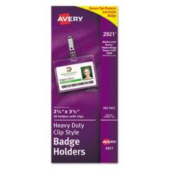 Avery Secure Top Clip-Style Badge Holders, Horizontal, 2 1/4 x 3 1/2, Clear, 50/Box (2921)