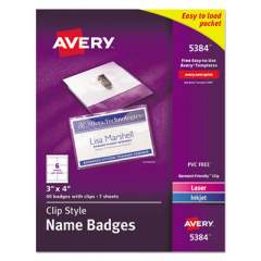 Avery Clip-Style Name Badge Holder with Laser/Inkjet Insert, Top Load, 4 x 3, White, 40/Box (5384)