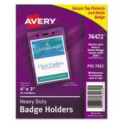 Avery Secure Top Heavy-Duty Badge Holders, Vertical, 3w x 4h, Clear, 25/Pack (74472)
