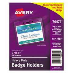 Avery Secure Top Heavy-Duty Badge Holders, Horizontal, 4w x 3h, Clear, 25/Pack (74471)