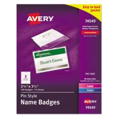 Avery Pin-Style Badge Holder with Laser/Inkjet Insert, Top Load, 3.5 x 2.25, White, 100/Box (74549)