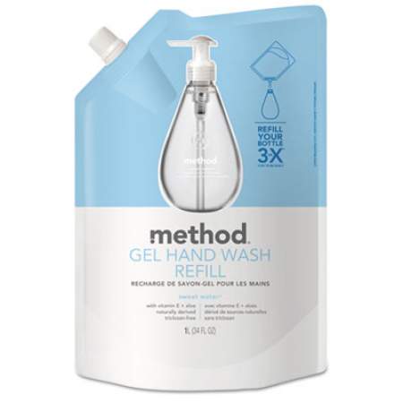 Method Gel Hand Wash Refill, Sweet Water, 34 oz Pouch, 6/Carton (00652CT)