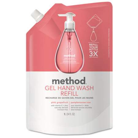 Method Gel Hand Wash Refill, Pink Grapefruit, 34 oz Pouch, 6/Carton (00655CT)
