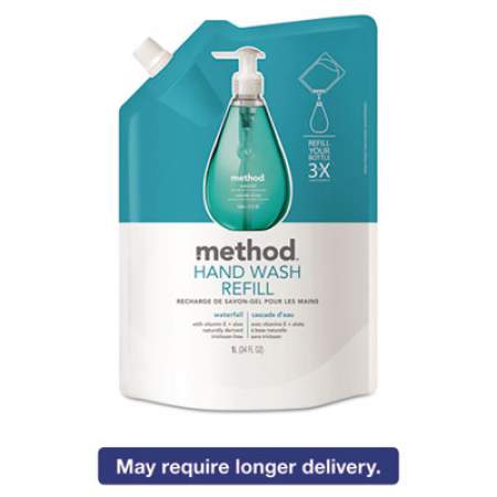 Method Gel Hand Wash Refill, Waterfall, 34 oz Pouch, 6/Carton (01181CT)