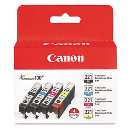 Canon 2946B004 (CLI-221) Ink, Black/Cyan/Magenta/Yellow, 4/Pack