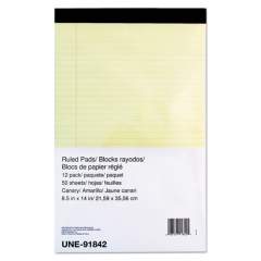 Universal RULED WRITING PAD, WIDE/LEGAL RULE, 8.5 X 13.25, CANARY, 50 SHEETS, DOZEN (91842)