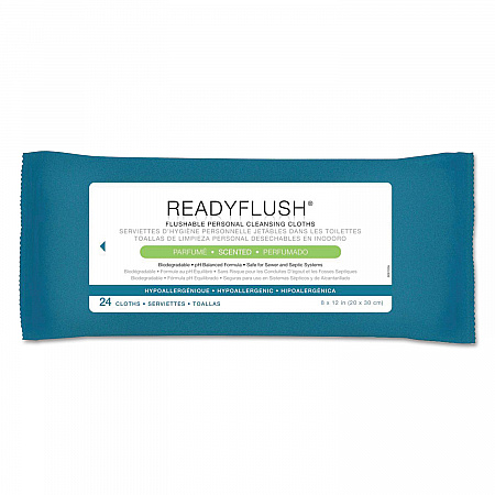 ReadyFlush Biodegradable Flushable Wipes, 1-Ply, 8 x 12, White, 24/Pack, 24 Packs/Carton (MSC263810CT)
