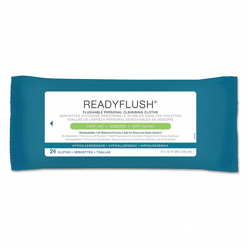 ReadyFlush Biodegradable Flushable Wipes, 1-Ply, 8 x 12, White, 24/Pack, 24 Packs/Carton (MSC263810CT)