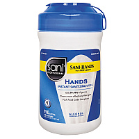 Hands Instant Sanitizing Wipes, 6 x 5, Unscented, White, 150/Canister, 12 Canisters/Carton (P43572CT)