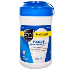 Sani Professional Hands Instant Sanitizing Wipes, 6 x 5, White, 150/Canister, 12/CT (P43572CT)