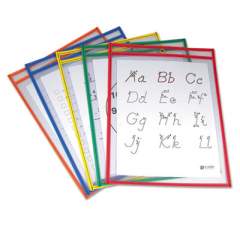 C-Line Reusable Dry Erase Pockets, 9 x 12, Assorted Primary Colors, 5/Pack (40630)