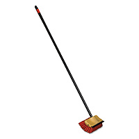 Bi-Level Floor Scrub Brush, Red Polypropylene Bristles, 10" Brush, 54" Black Metal Handle (6615EA)