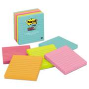 Post-it Notes Super Sticky Pads in Miami Colors, Lined, 4 x 4, 90/Pad, 6 Pads/Pack (6756SSMIA)