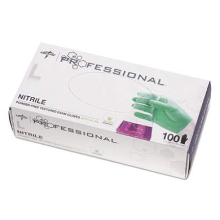 Medline Professional Nitrile Exam Gloves with Aloe, Large, Green, 100/Box (PRO31763)
