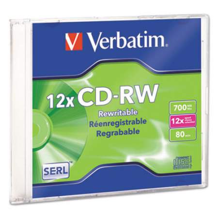 Verbatim CD-RW High-Speed Rewritable Disc, 700 MB/80 min, 12x, Slim Case, Silver (95161)