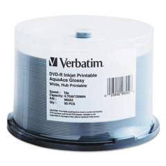 Verbatim DVD-R AquaAce Printable Recordable Disc, 4.7 GB, 16x, Spindle, White, 50/Pack (96552)