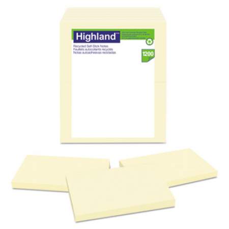 Highland Recycled Self Stick Notes, 3 x 5, Yellow, 100 Sheets/Pad, 12 Pads/Pack (6559RP)