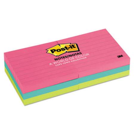 Post-it Notes Original Pads in Cape Town Colors, 3 x 3, Lined, 100-Sheet, 6/Pack (6306AN)