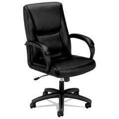 HON HVL161 Executive High-Back Leather Chair, Supports Up to 250 lb, 18.38" to 22.13" Seat Height, Black (VL161SB11)