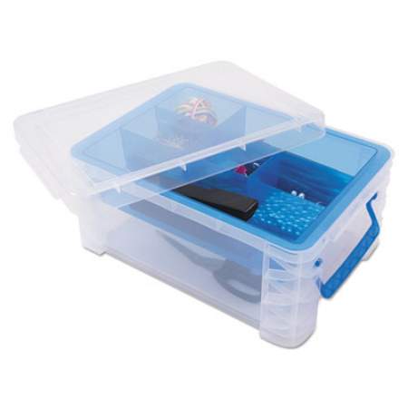 Advantus Super Stacker Divided Storage Box, 6 Sections, 10.38" x 14.25" x 6.5", Clear/Blue (37371)