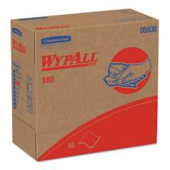 WypAll X80 Cloths with HYDROKNIT, 9.1 x 16.8, Red, Pop-Up Box, 80/Box, 5 Box/Carton (05930)